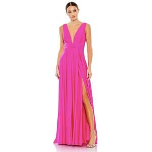 Mac Duggal 12 hot pink Jersey Plunge Neck Evening Gown dress formal prom Barbie